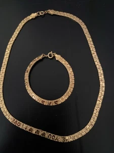 Avon Necklace 16” & Bracelet 6” “I Love You” Gold Tone Reversible Vintage - Picture 1 of 8