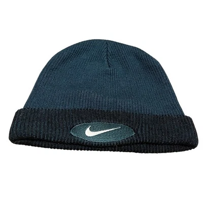 Nike Gorro Bordado Logo Ovalado Swoosh Negro y Verde De Colección Años 90 Foto 1 de 4