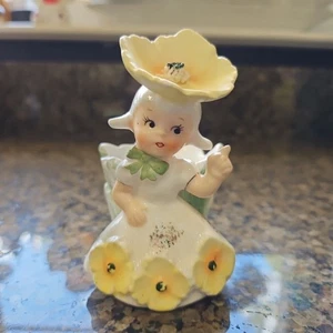Vintage Napco 1958 Flower of The Month Girl Yellow Magnetic Bobby Pin Holder - Picture 1 of 14
