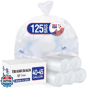 Delxo 40-45 Gallon Clear Trash Bags, 125 Count – Medium Duty Garbage Bags, Th - Picture 1 of 5