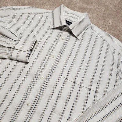 Canali Shirt Mens 16.5 42 White Brown Blue Striped Textured Knit Italy European  - Image 1 of 4