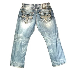 Rock Revival Jeans Mens 32 Adley Straight Relaxed Baggy Denim Pant 32x28 E6597JS - Picture 1 of 24