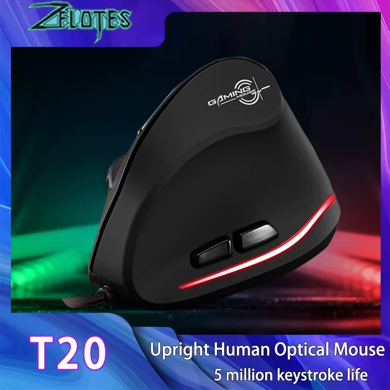 Zelotes T-20 Wired Vertical Mouse Ergonomic Rechargeable 6-key DPI Adjustable Co - Image 1 of 4