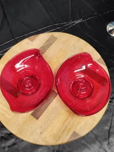 Vintage Viking Glass Pair Of Candle Holders Ruby Red Epic Line Glows - Picture 1 of 8
