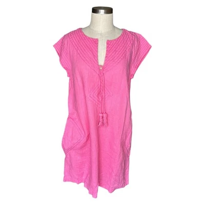 CALYPSO ST BARTH Vibrant Pink Linen Mini Shift Dress Women's Size Medium Preppy - Image 1 of 4