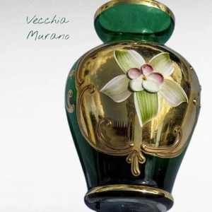 Vintage Vecchia Murano Vase mundgeblasenes Glas 24kt mit Garantiezertifikat - Bild 1 von 11
