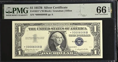 1957-B Silver Certificate Star Note FR.1621* PMG 66 EPQ Low Serial Number - Image 1 of 2