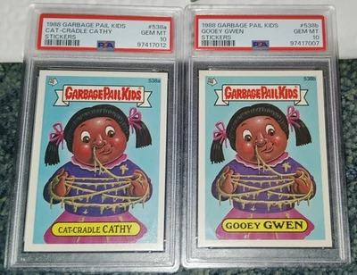1988 GARBAGE PAIL KIDS STICKERS #538a/b CAT-CRADLE CATHY & GOOEY GWEN PSA 10 - Image 1 of 2