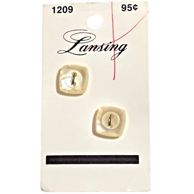 Lansing Vintage Buttons 2 Iridescent White 1/2" 12mm Size 20 Square 2 Hole 1209 - Image 1 of 4