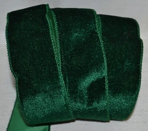 Wired Ribbon~Christmas Dark Green Velvet~2"~Wavy~Wrinkle~Holiday~Wreath~Gift~Bow - Picture 1 of 2