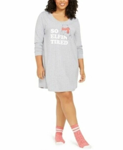 Jenni Women's Plus Size Sleepshirt & Socks 2pc Set Elfing Tired 3X - Image 1 of 1