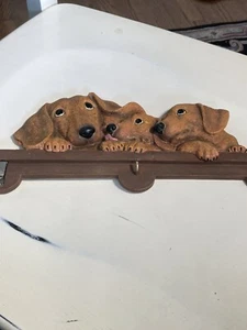 dachshund wall plaque Mama and two puppies glass eyes. Leash&key Hooks 12x6 - Picture 1 of 5