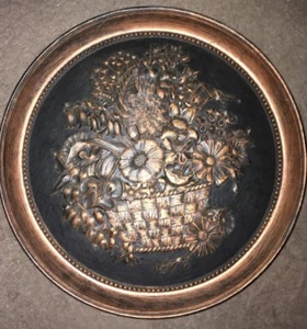 vintage coppercraft dart ind. 7469 flower basket 20'' wall plaque - Picture 1 of 5
