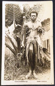 Native Warrior Fiji by Harry Gardiner Real Photo Vintage Postcard - Picture 1 of 2