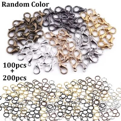 200pcs Rings + 100pcs Clasps Set Lobster Clasp Open Jump Rings For Bracelet Neck - Image 1 of 4