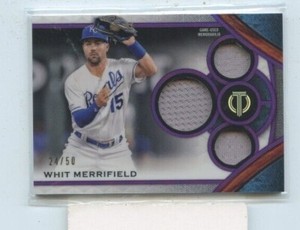 Whit Merrifield 2021 Topps Tribute Certified Tribute Triple Relic Purple #D /50