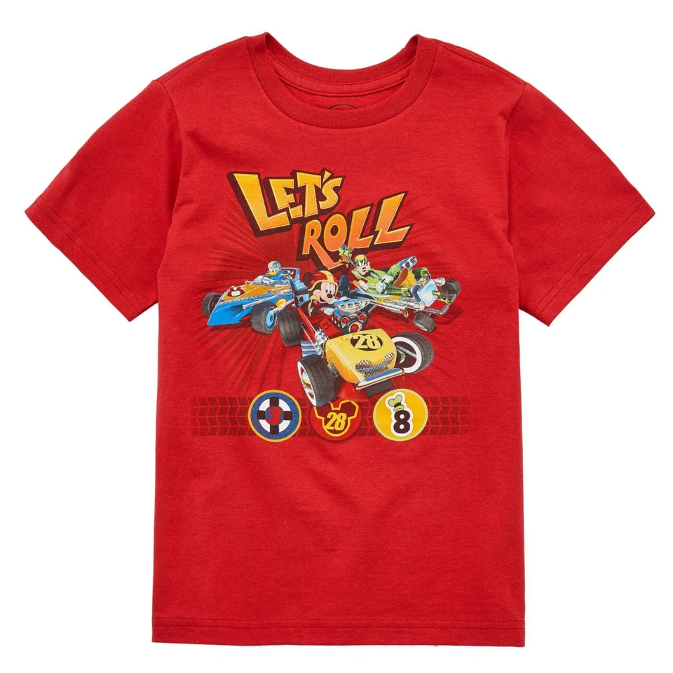 Disney Boys Red Let's Roll Go-Kart Racing Mickey Mouse Character T-Shirt - Image 1 of 1