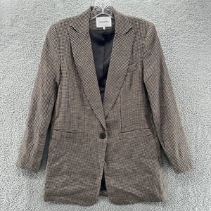 Emerson Fry Blazer Womens 4 Brown Houndstooth Career One Button Linen Jacket - Picture 1 of 12