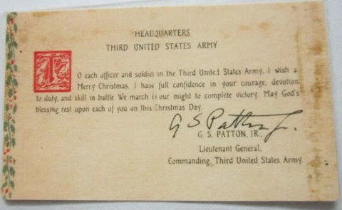 GEN. PATTON'S "BATTLE OF THE BULGE" PRAYER CARD FOR 1944 - WWII with AUTOGRAPH Cover