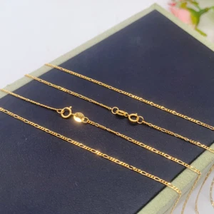 1PC Pure Solid 18K Yellow Gold Tiny Figaro Chain Women's Necklace 17.7inch - Picture 1 of 9