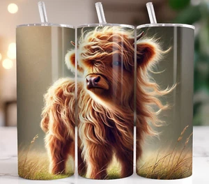 Highland Cow Tumbler – 20oz Baby Tan Fluffy Hair Farmhouse Cup - Picture 1 of 8