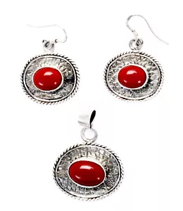 Set pendenti e orecchini in argento sterling 925 fatti a mano con pietra rossa - SSPES002 - Foto 1 di 1
