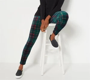 Cuddl Duds Double Plush Velour Leggings Green Tartan Plaid L NWOT (698) - Picture 1 of 2
