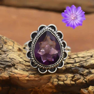 Amethyst Gemstone 925 Sterling Silver Ring Handmade Jewelry Ring For Gift - Picture 1 of 3