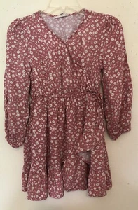 Jessica Simpson Girls Faux Wrap Dress Size M (8) Floral Ruffled Puff Sleeve - Picture 1 of 11