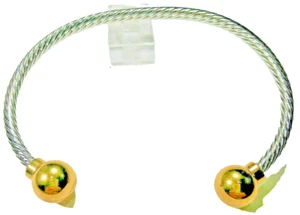 Cable Healing Bangle Bracelet IONX Silver 18kt Yellow Gold arthritis Box US New - Picture 1 of 5