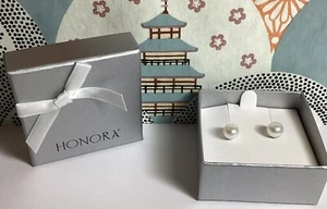 PENDIENTES HONORA PERLAS CULTIVADAS BLANCAS ACERO INOXIDABLE CAJA DE REGALO ESPALDA FELIZ - Imagen 1 de 8