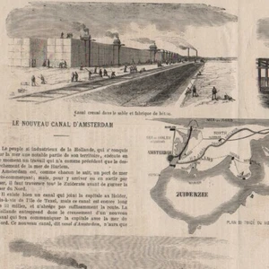 Le nouveau canal d'Amsterdam - - Gravure de presse 1870 - Bild 1 von 2