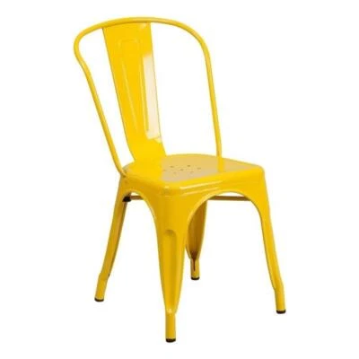 Silla de comedor apilable industrial Bowery Hill 17,5" de metal de acero en amarillo Foto 1 de 4