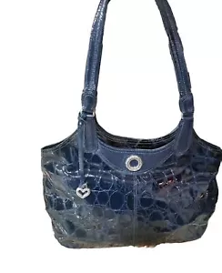 Brighton Oversized Croc Patent Leather Bag Satchel Tote Purse Blue Bag Pockets - Picture 1 of 16