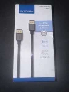 Insignia 6ft Display Port 4K Ultra HD Cable for TVs, Monitors Black Brand New - Afbeelding 1 van 2