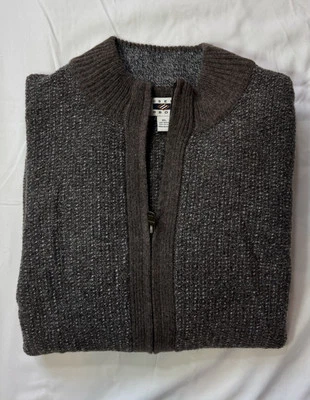 Men's Joseph Abboud Wool Blend Full Zip Gray/Brown Knit Sweater Size XL - Image 1 of 4