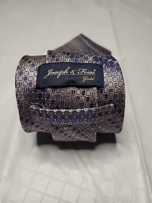 Corbata Joseph Feiss dorada plata azul seda geométrica Foto 1 de 3