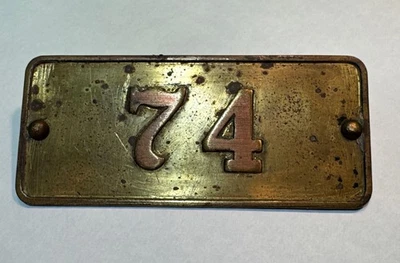PLACA NÚMERO LATÓN/COBRE VINTAGE # 74 3 1/2" Foto 1 de 3