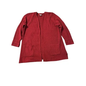 J Jill XL Red Knit Cardigan Open Front Pockets Slit Hem Long Sleeve - Picture 1 of 8