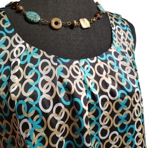 Dana Buchman Turquoise Abstract Silky Blouse Women's Large Tank Camisole Shirt - Picture 1 of 10