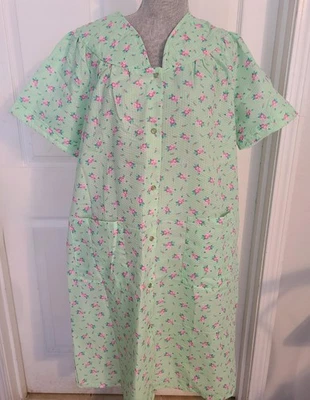 Dream Rest 外套日礼服口袋绿色和粉红色棉按扣 XL 码全新带标签 — 第 1/4 张图片