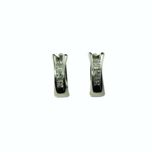 14 Karat White Gold and Diamond Huggie Earrings #22727 - Picture 1 of 9