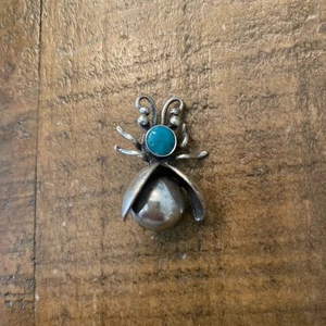 Vintage Turquoise Spider Sterling Navajo Indian Pin Brooch - Picture 1 of 5
