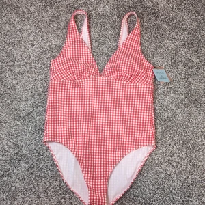 NWT Shade & Shore One Piece Swimsuit Size L (12-14) Womens Red Gingham Plaid - Picture 1 of 5