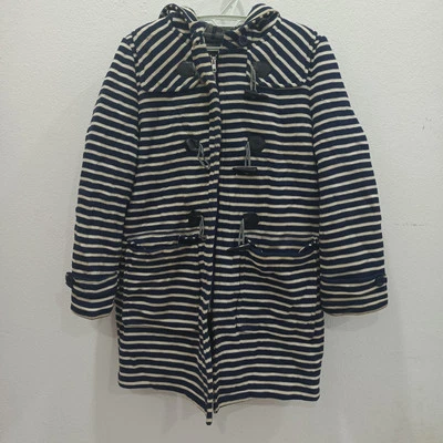 Duffle Coat Men Hoodie Hooded Full Zipper Striped Blue Heavyweight 21.5x34 SizeL - Image 1 of 3