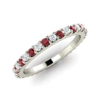 0.72 Ct Real Natural Ruby Diamond Anniversary Eternity Band 14K White Gold - Image 1 of 4
