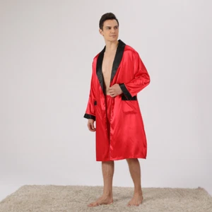 2Pcs Men Kimono Bathrobe Pajamas Set Faux Silk Satin Shorts Gown Sleepwear Home - Picture 1 of 14