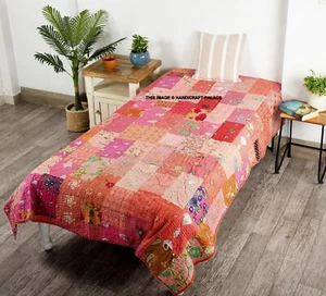 Indio Seda Bordado Colcha Manta Doble Tamaño Patchwork Seda Kantha Edredón - Imagen 1 de 19