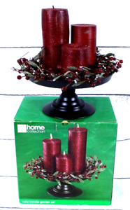 JC Penny Home Ruby Garden Candle Set Vintage Centerpiece Pillar 3 Piece
