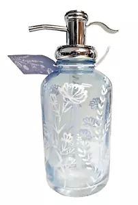 Blue Glass Vintage Style Soap Dispenser Hand Painted Flowers Metal Pump Gift - Picture 1 of 6